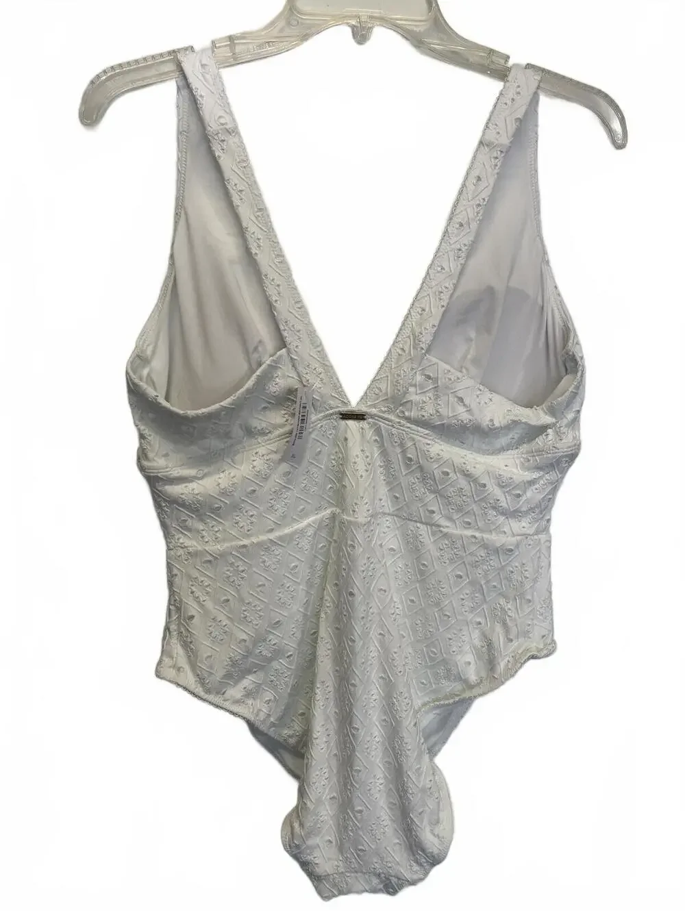 Adore Me Melony White Eyelet One-Piece Swimsuit XL Textured Tank Fully Lined NWT